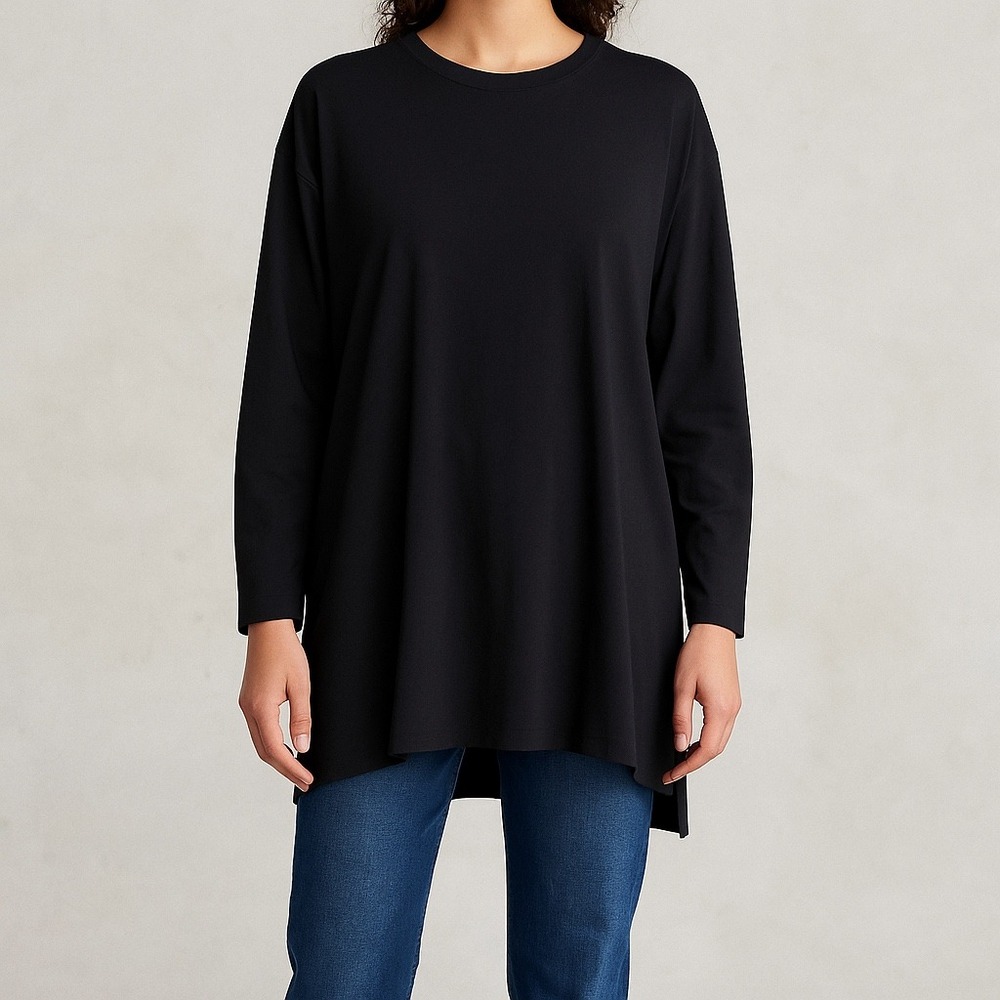 NWOT: Eileen Fisher Black Size S Oversize Tencel Blend $158 Tunic / Dress (G563)